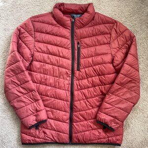 Orange Mens L Down Feather Insulated FullZip Puffer Coat Outdoor Travel Packable